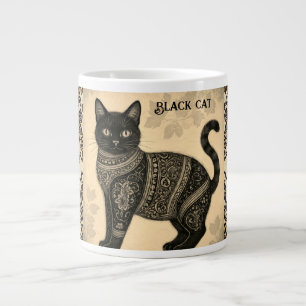 Caneca De Café Grande Batik, Gato Preto, Gato de Batik, Estilo de Vintag