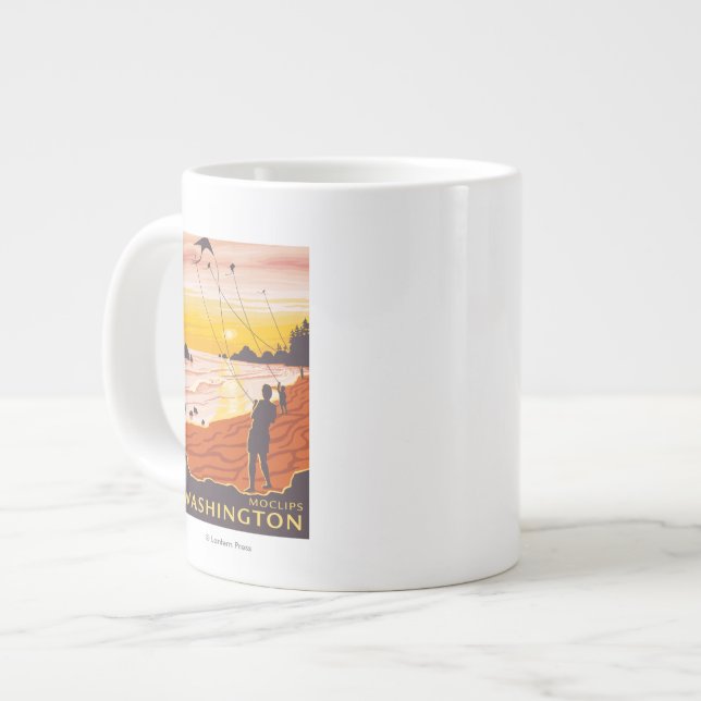 Caneca De Café Grande Beach & Kites - Moclips, Washington (Frente Esquerda)