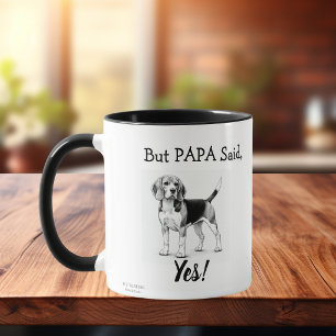 Caneca De Café Grande Beagle Fofo Tipografia Preto e Branco Personalizar