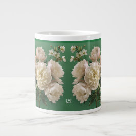 Caneca De Café Grande Beautiful White & Pink Peonies Name Monogram