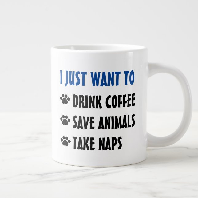Caneca De Café Grande Beba Café, Salve Animais, Tome Soneca (Direita)