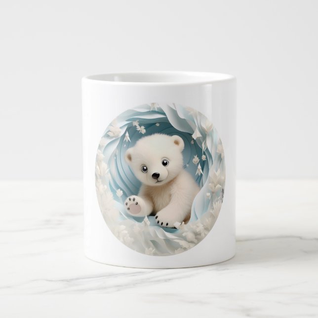 Caneca De Café Grande Bebê Polar Bear Natal (Frente)