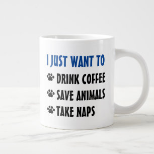 Caneca De Café Grande Beber Café, Salvar Animais, Tirar Soneca