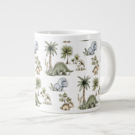 Caneca De Café Grande Bebês Dinossauros Aquarela Fofos