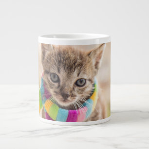 Caneca De Café Grande Bebês Mais Pobres Tabby Kitten Rainbow Scarf