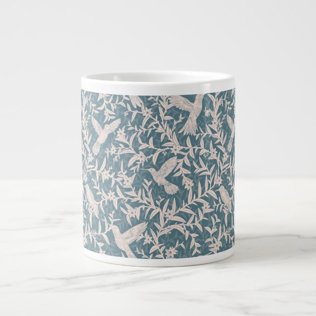 Caneca De Café Grande Beija-flor folhagem azul (Frente)