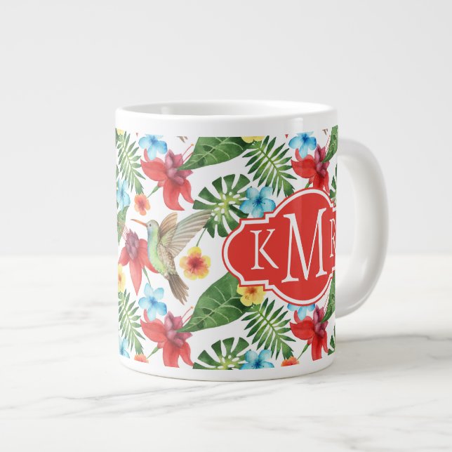 Caneca De Café Grande Beija Tropical| Monograma (Frente Esquerda)