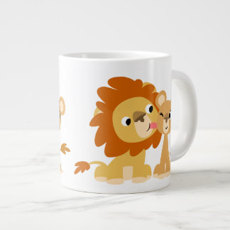 Caneca De Café Grande Beijo: Casal Lion de Cartoon Bonito