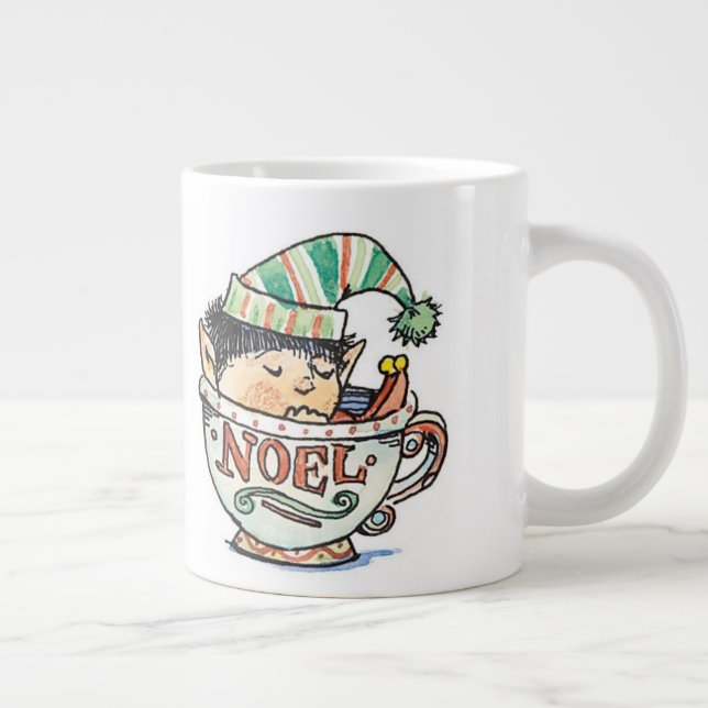 Caneca De Café Grande Bela caricatura de Natal Elf Dormindo numa Taça de (Direita)