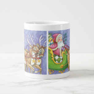Caneca De Café Grande Bela Cartoon Natal Papai Noel Sleigh Reindeer