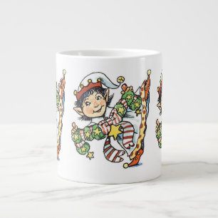Caneca De Café Grande Bela dança de Elf Feliz, Cartografia de Natal Retr