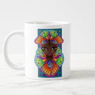 Caneca De Café Grande Bela Garota-Borboleta Autocolante