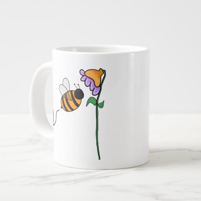 Caneca De Café Grande Bela N Flor Desenhada Mão (Frente Esquerda)