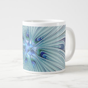 Caneca De Café Grande Beleza Floral Abstrato Moderno Flor Azul Pastel