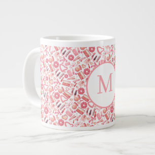 Caneca De Café Grande Beleza Rosa & Maquiagem Padrão Sem Costura Feminin