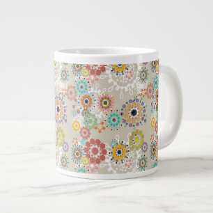 Caneca De Café Grande Belo Boho com padrão de flor brilhante
