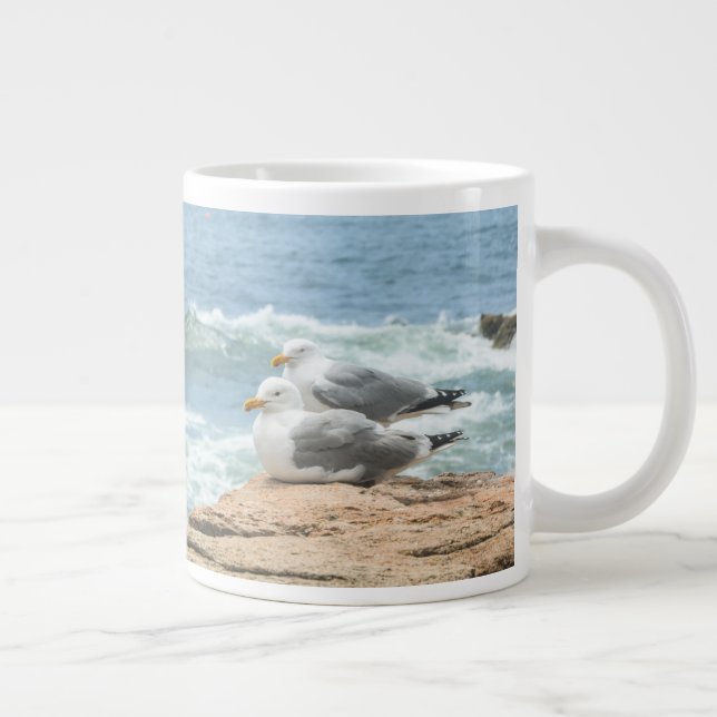 Caneca De Café Grande Belo Maine Coast Acadia Seagulls (Direita)