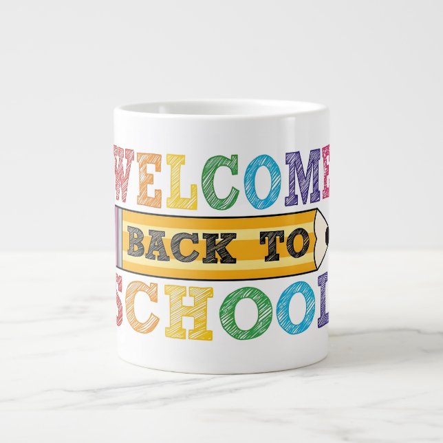 Caneca De Café Grande Bem-vindo de Volta à Escola – Ilustração de Lápis (Frente)
