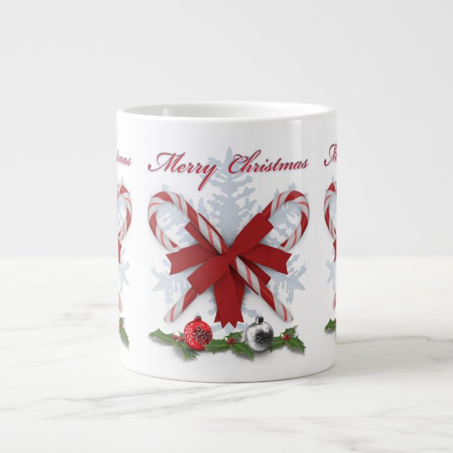 Caneca De Café Grande Bengalas de Natal Feliz Natal (Frente)
