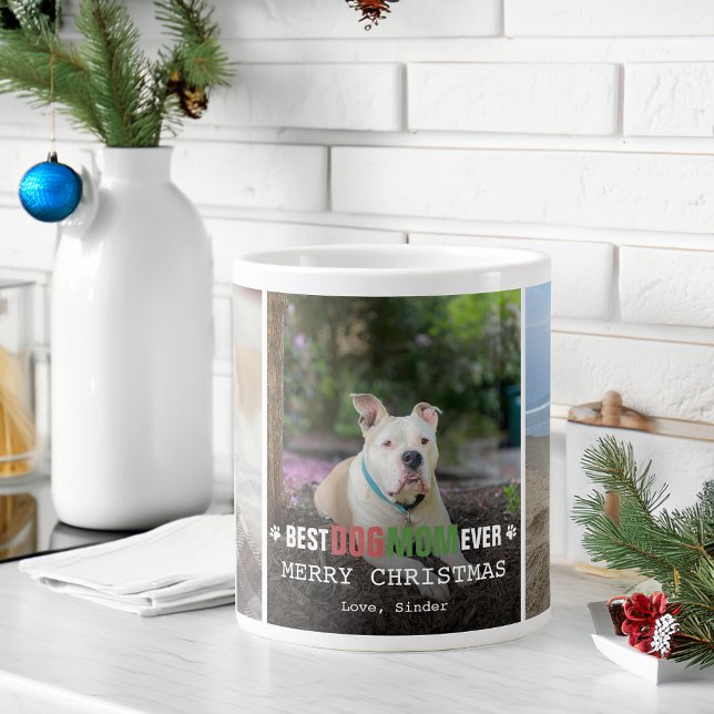 Caneca De Café Grande Best Dog Mom Ever 3 Photos Christmas (Best Dog Mom Ever 3 Photos Christmas Giant Coffee Mug)
