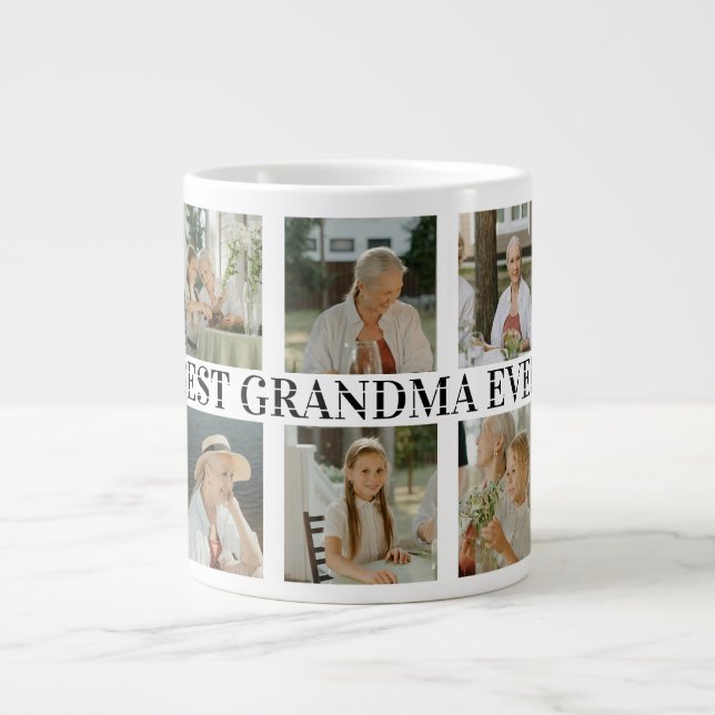 Caneca De Café Grande Best Grandma Ever Photo Collage – Gift with Hearts (Frente)