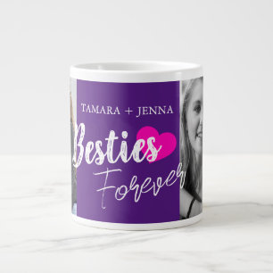 Caneca De Café Grande Besties Forever coração duas fotos personalizadas