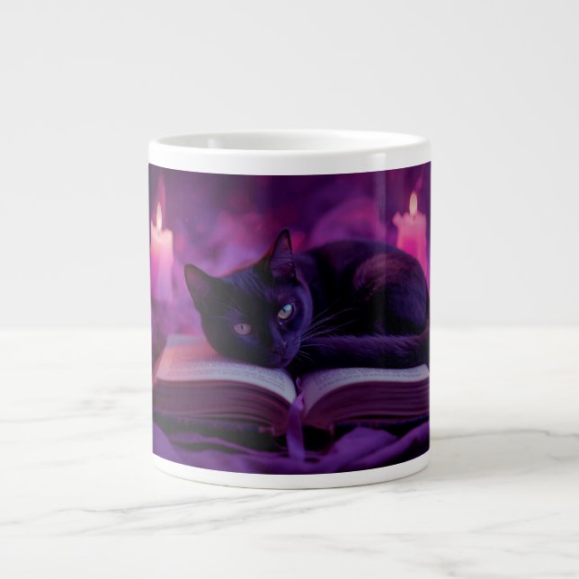 Caneca De Café Grande Black Cat Mug | Witchy Candlelight Coffee Cup (Frente)