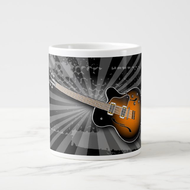 Caneca De Café Grande Black Grunge Burst Guitar Specialty Mug (Frente)