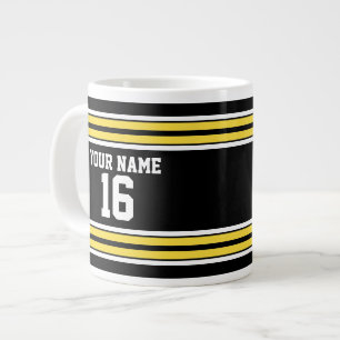 Caneca De Café Grande Black with Yellow White Stripes Team Jersey