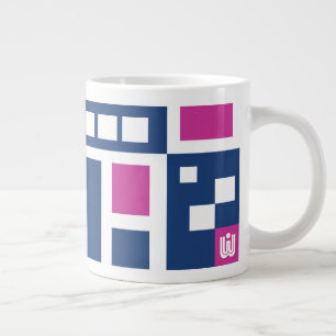 Caneca De Café Grande Blocos de humor geométrico roxos e azuis