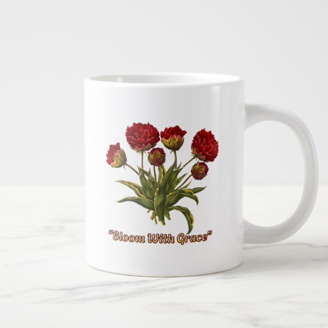 Caneca De Café Grande Bloom With Grace Floral | Elegant Botanical Quote (Direita)