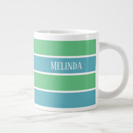 Caneca De Café Grande Blue and Green Strips Jumbo Mug