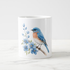 Caneca De Café Grande Blue bird with blue flowers