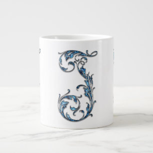 Caneca De Café Grande Blue Diamond Stud "J" Monograma Specialty Mug