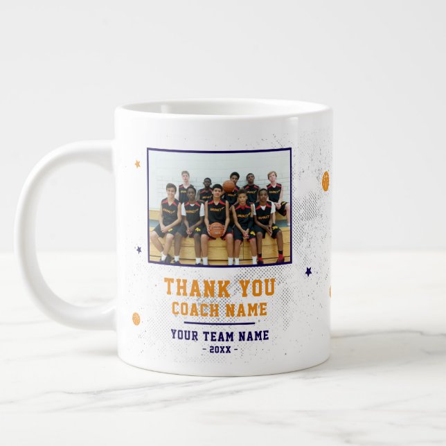 Caneca De Café Grande Blue Thank you Coach Team Name and Team Photo (Esquerda)