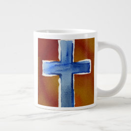 Caneca De Café Grande Blue Watercolor Cross