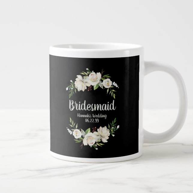 Caneca De Café Grande Boas-vindas ao Casamento Floral Branco e Negro (Direita)