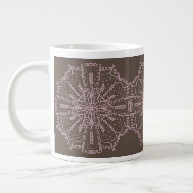 Caneca De Café Grande Bohemian Mandala Floral Blush Pink Art Brown (Esquerda)