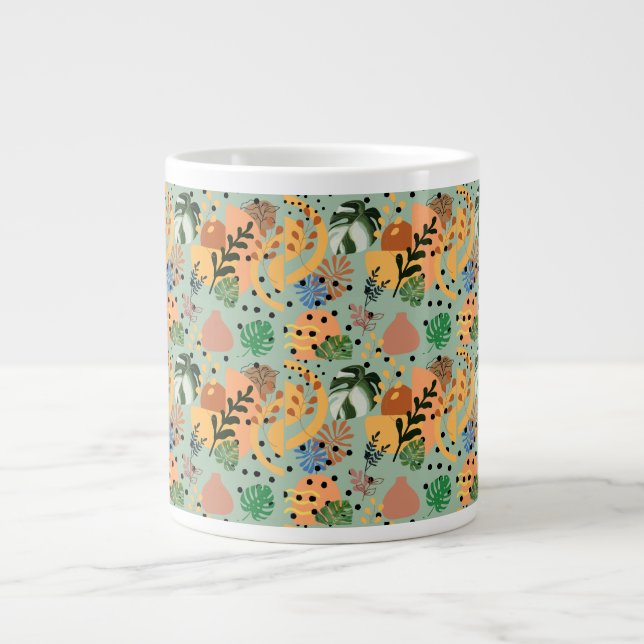 Caneca De Café Grande boho abstract tropical pattern -minimal leaf desig (Frente)