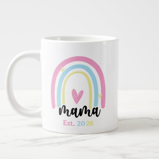 Caneca De Café Grande Boho Arco-Íris Personalizado Ano de Fundação Mama  (Esquerda)