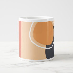 Caneca De Café Grande Boho art, terracotta red, blue, white line art