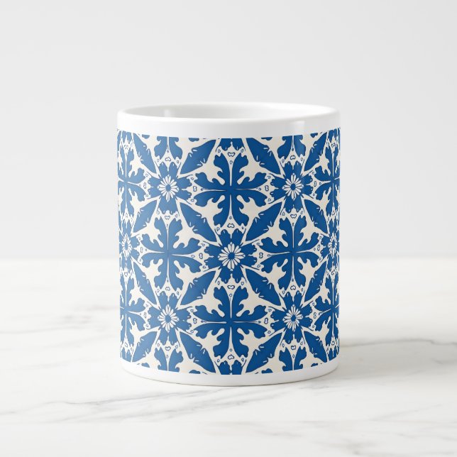 Caneca De Café Grande Boho Pattern in Blue – Elegant & Bold (Frente)