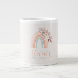 Caneca De Café Grande Boho Rainbow Watercolor Primeiro Aniversário