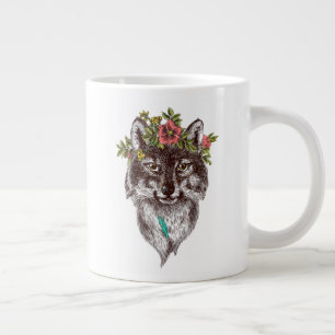 Caneca De Café Grande Boho Style Wolf Halo Retrato