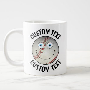 Caneca De Café Grande Bola de Baseball Texto Personalizado Face Feliz