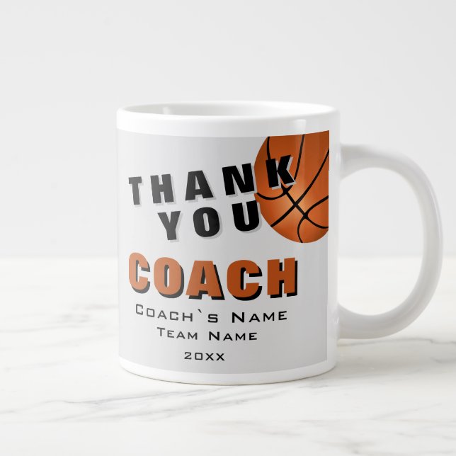 Caneca De Café Grande Bola de basquetebol Obrigado Treinador (Direita)