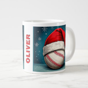 Caneca De Café Grande Bola de Beisebol Chapéu de Natal Vermelho Nome Nat