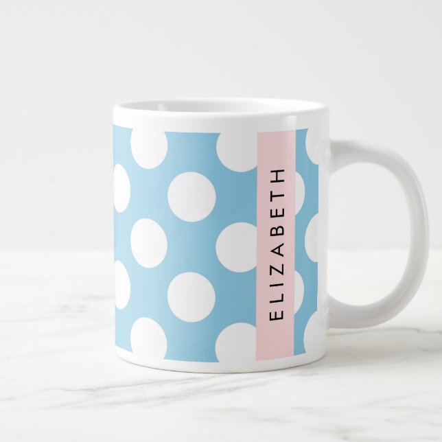 Caneca De Café Grande Bolinhas Azuis, Padrão de Bolinhas, Seu Nome (Direita)