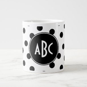Caneca De Café Grande Bolinhas brancas e pretas monogramas