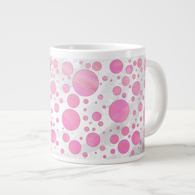 Caneca De Café Grande Bolinhas Cor de Algodão Rosa (Frente Esquerda)